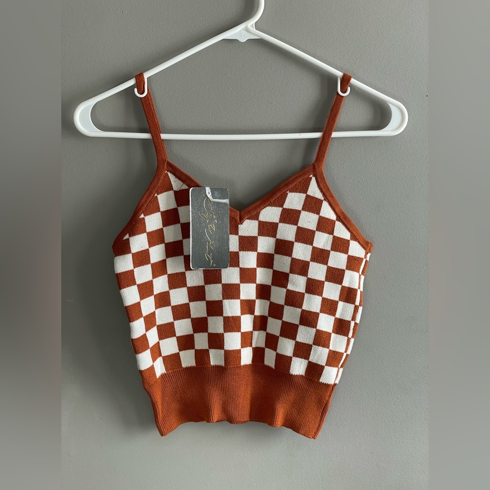 Checkered, brown and white tank top size small